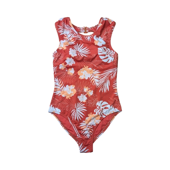 2/$25-Quintsoul Open Back Sporty One Piece In Orange Tropical Print Size S - Picture 4 of 11